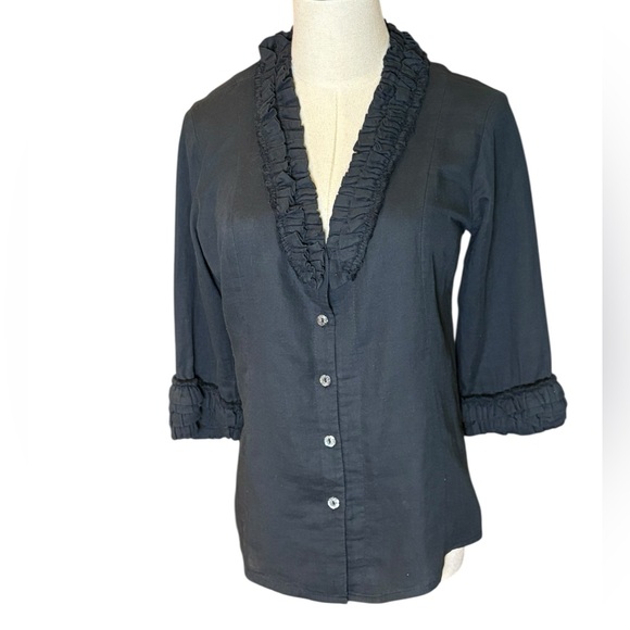 Alicia Bell Elegant Black Ruffle Trim Women's Top 4 Cotton - Picture 1 of 11